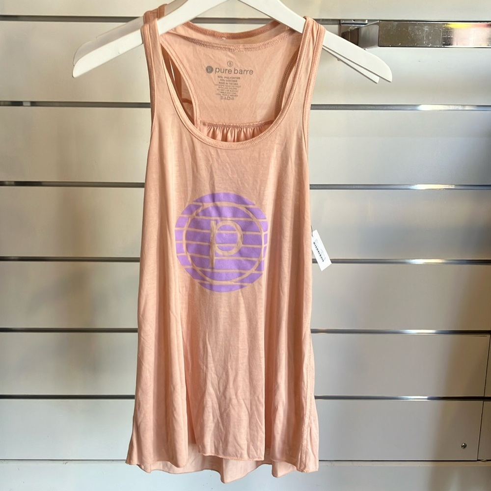 NWT Pure Barre Tank in Peach with Lavender Circle P